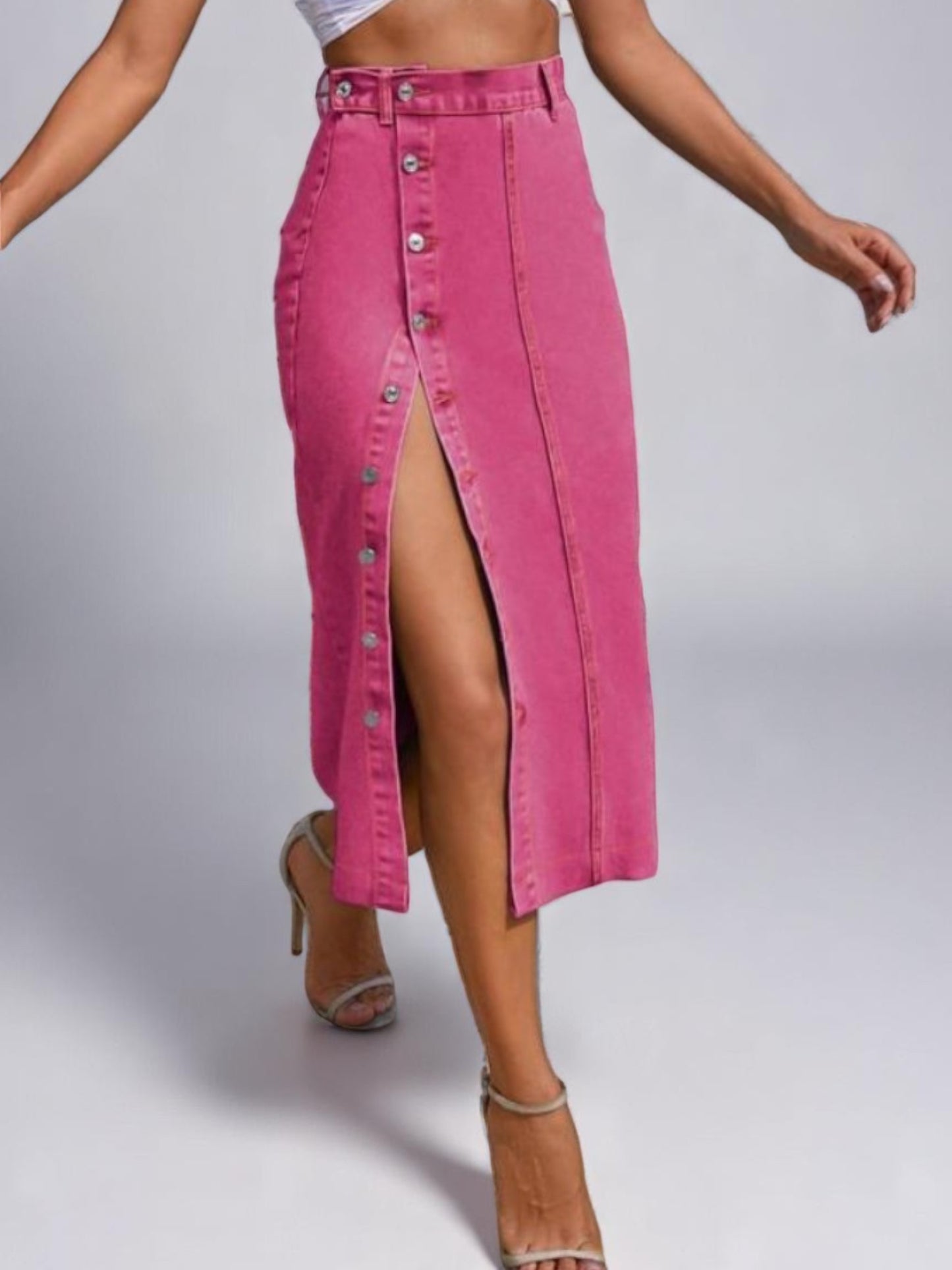 Midi Skirt with High Botton Slit