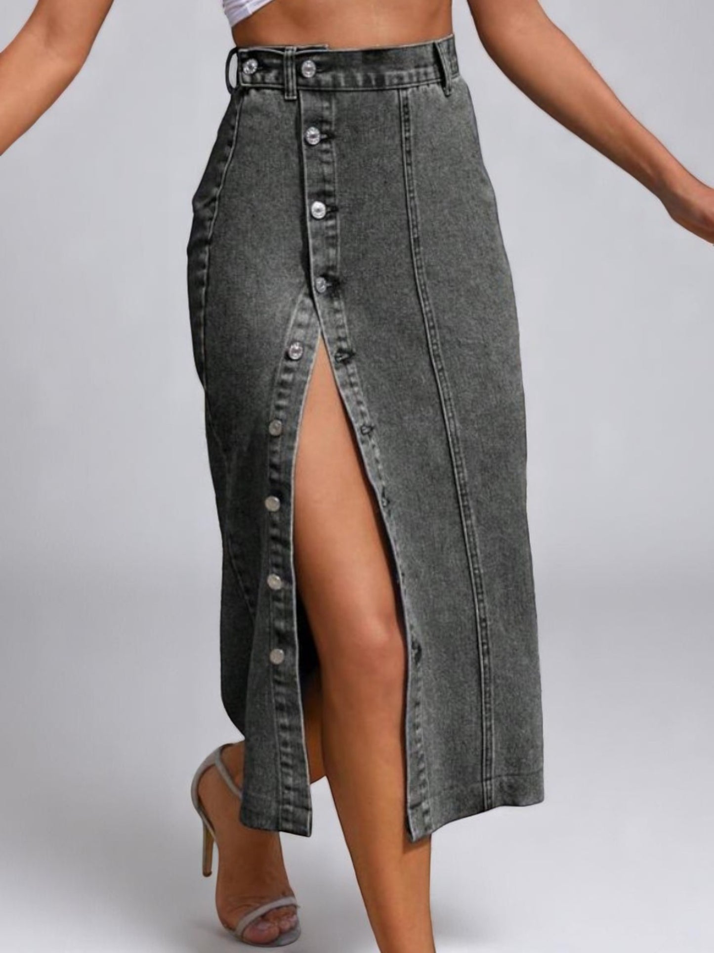 Midi Skirt with High Botton Slit