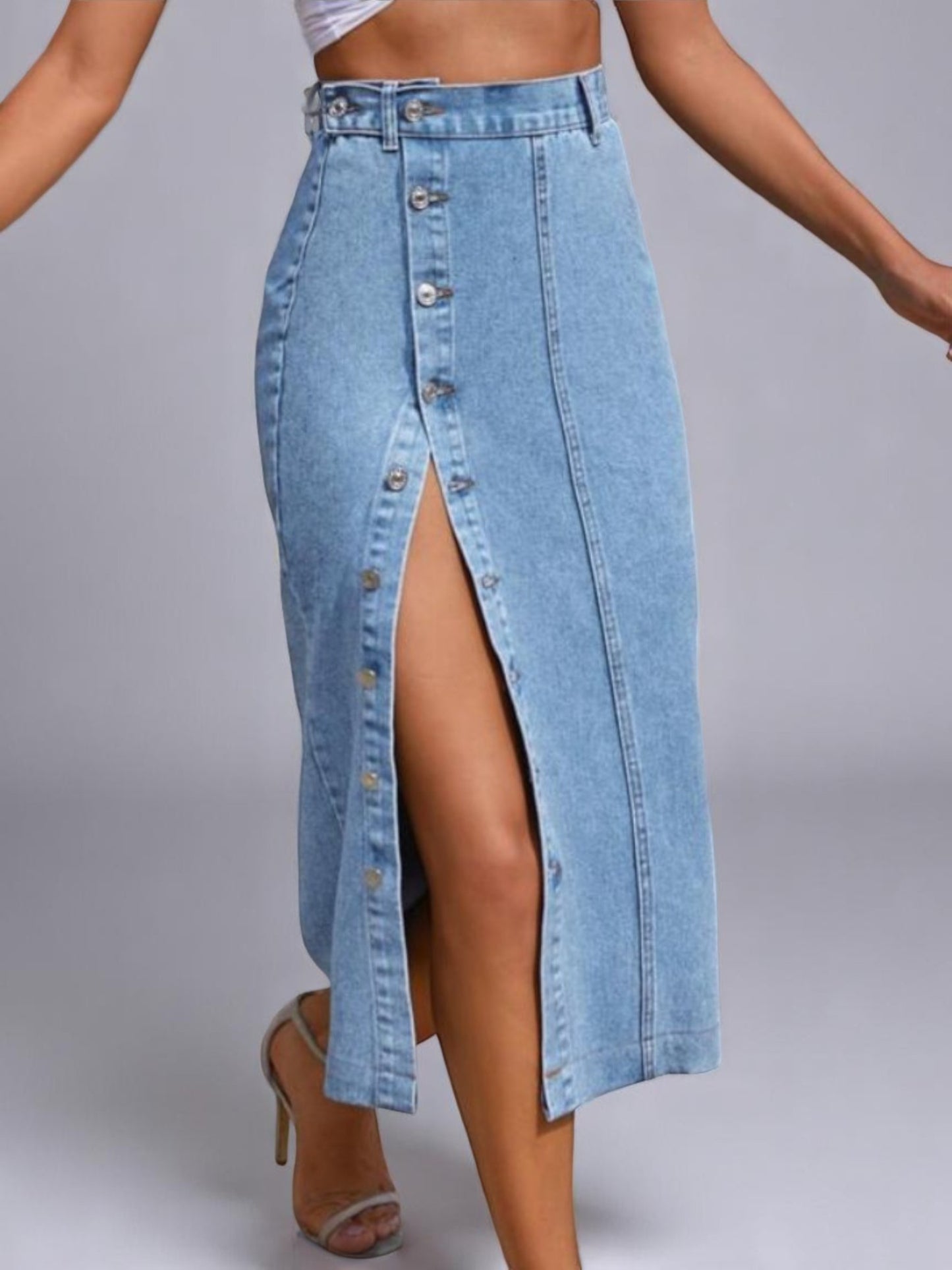 Midi Skirt with High Botton Slit