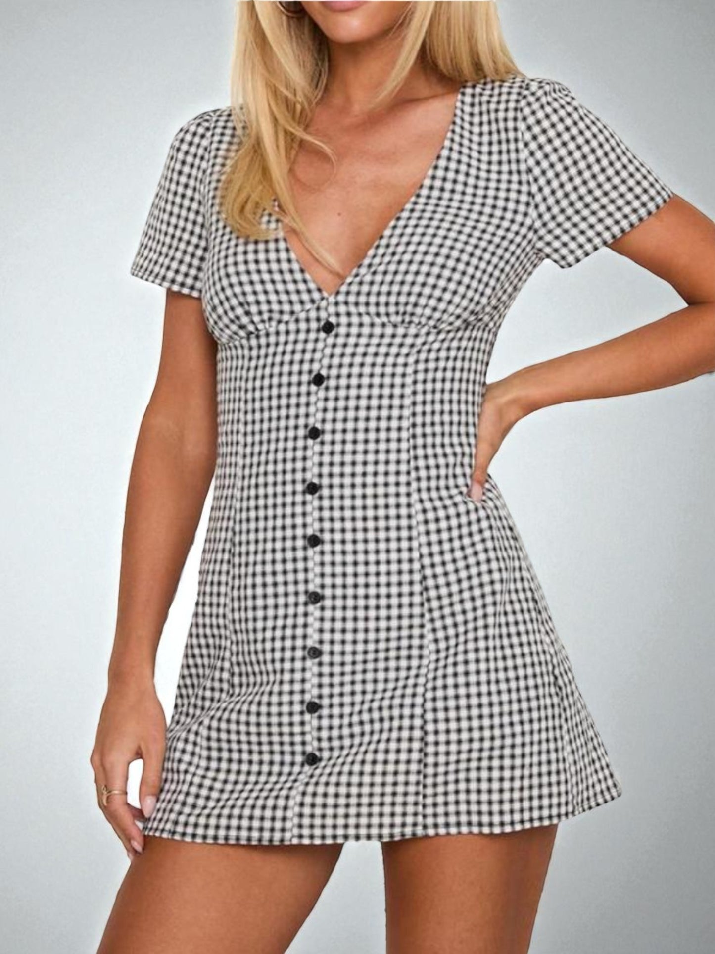 Buttoned Plaid Dress