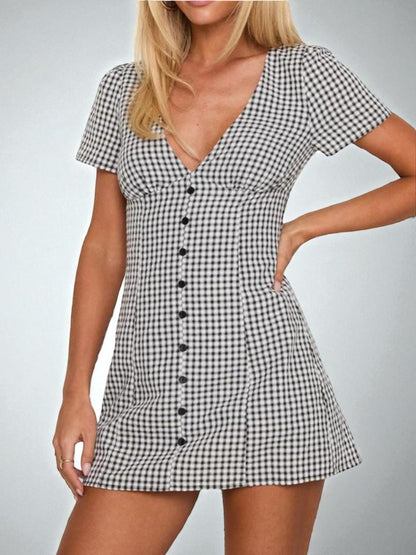 Buttoned Plaid Dress