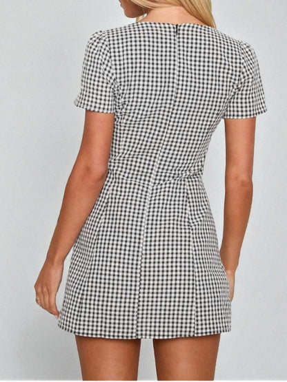 Buttoned Plaid Dress