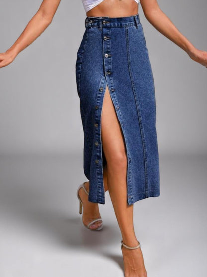 Midi Skirt with High Botton Slit
